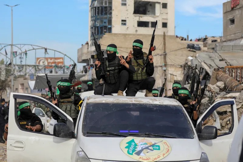 Hamas militants after the ceasefire, Gaza City, January 2025